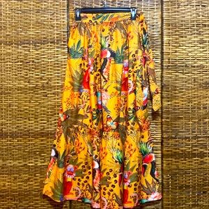 EUC Rachel Zoe Womens Yellow Animal Jungle Print Tropical Tiered Maxi Skirt XS